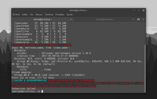 Solución FFmpeg «not divisible by 2»