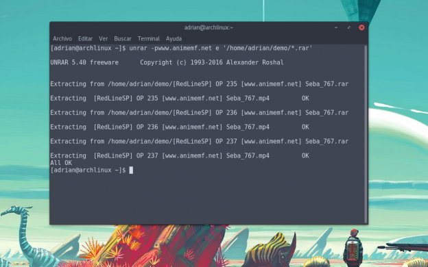 Extraer múltiples archivos RAR desde la terminal en GNU/Linux